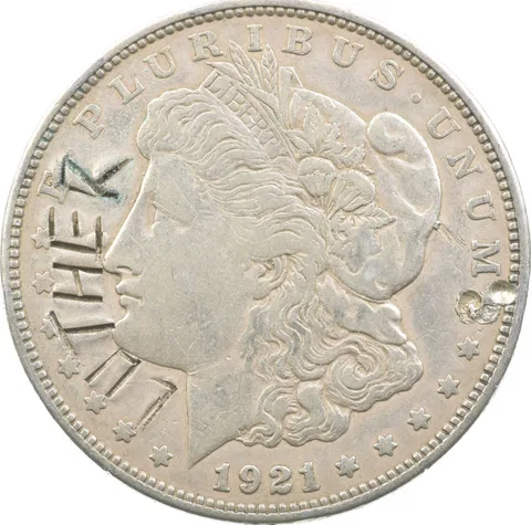 1921-D Morgan Silver Dollar "Luther" Chopmarked a2823