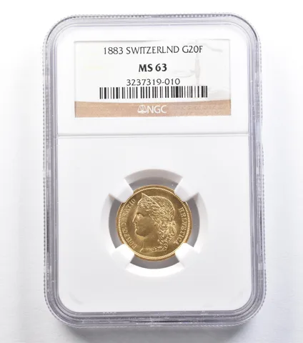 1883 Switzerland 20 Francs Gold MS63 NGC *2223