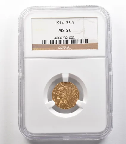 1914 $2.50 Indian Head Gold Quarter Eagle MS62 NGC *4850
