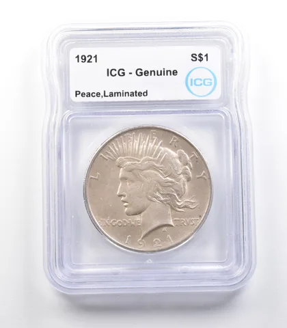 1921 Peace Silver Dollar Mint Error Laminated Genuine ICG *2349