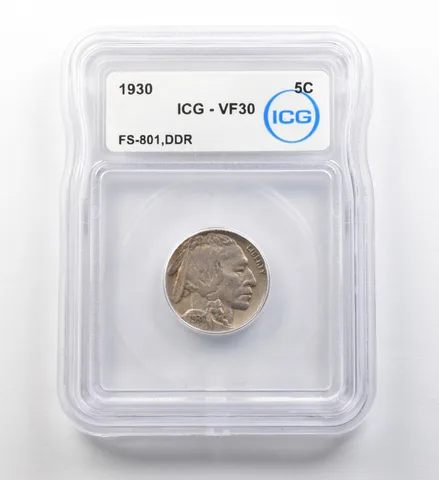1930 Indian Head Buffalo Nickel FS-801 DDR VF30 ICG ERROR *8180