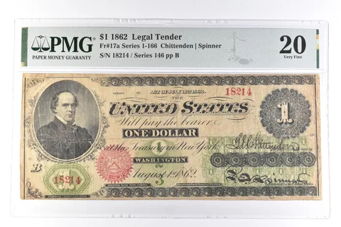 1862 $1 Legal Tender Fr#17a Series I-166 Large Note Very Fine 20 PCGS a9162