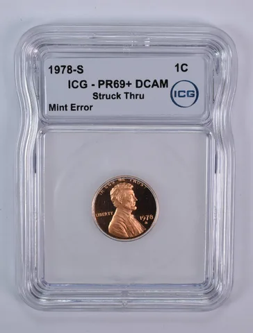 1978-S Lincoln Memorial Cent Mint Error Struck Thru PR69+ DCAM ICG