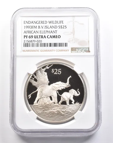1993 FM British Virgin Islands $25 Silver African Elephant PF69 UCAM NGC *4923