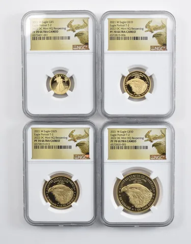 Set 2021-W $5/$10/$25/$50 Gold Eagle Type 2 DC Mint PF70 NGC Low Pop *9385