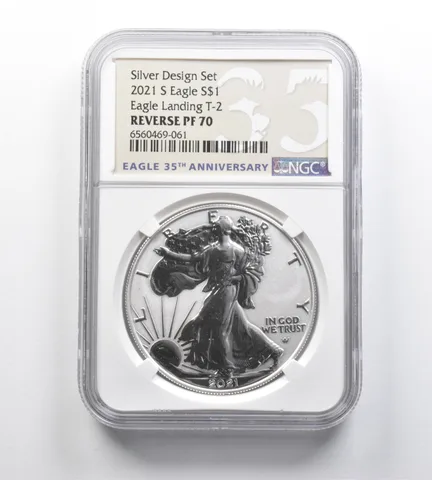Reverse PF70 2021-S American Silver Eagle Landing T2 Silver Design Set NGC *0245