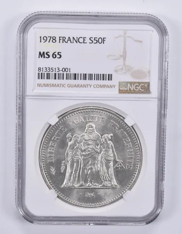 1978 France 50 Francs Silver MS65 NGC Brown Label