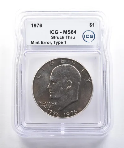 1976 Eisenhower $1 Type 1 Mint Error Struck Thru MS64 ICG *4264
