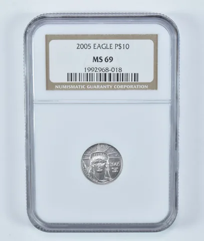 2005 $10 American Platinum Eagle 1/10 Oz Platinum MS69 NGC Brown Label