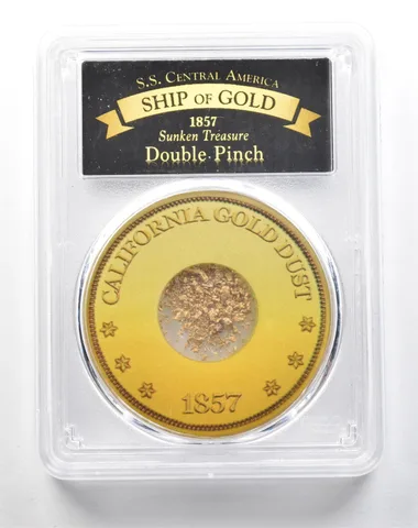 1857 SS Central America California Gold Dust Double Pinch PCGS a3874