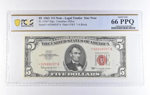 1963 $5 Legal Tender Star Note Fr#1536* Gem Unc 66 PPQ PCGS *8329