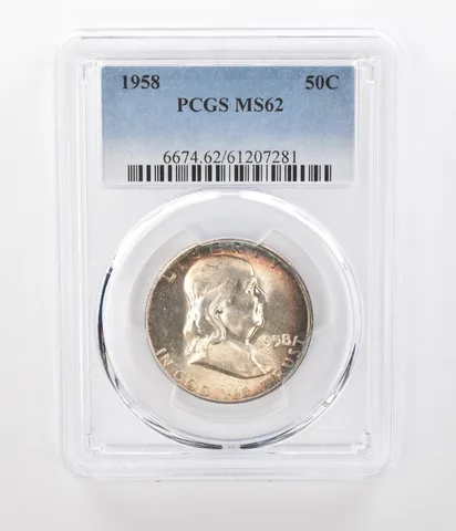 1958 Franklin Half Dollar MS62 PCGS Peripheral Tone *1140