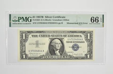 $1 1957-B Silver Certificate PMG 66 FR 1621 Serial Mismatch Error *0726