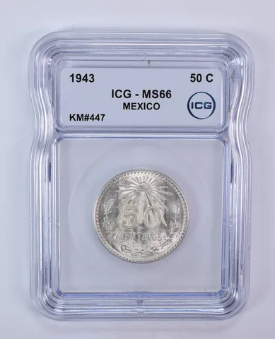 1943 Mexico 50 Centavos KM#447 MS66 ICG