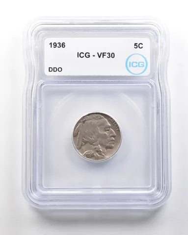 1936 Indian Head Buffalo Nickel Mint Error DDO VF30 ICG *1727