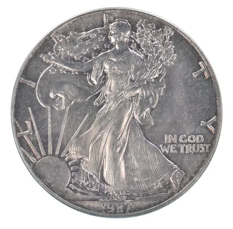 Beautiful Toned - 1987 American Silver Eagle 1 Troy Oz .999 Fine Silver *086