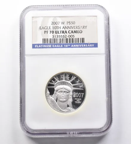 PF70 2007-W $50 American Platinum Eagle 10th Anniversary NGC *4453