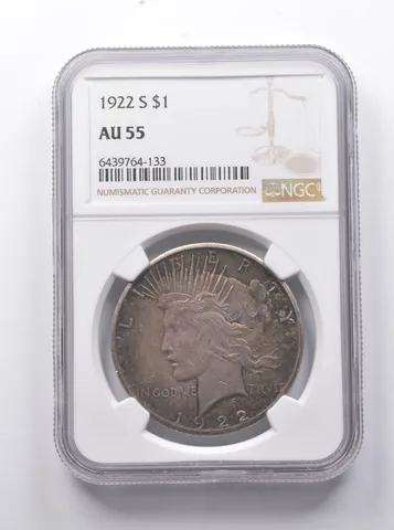 AU55 1922-S Peace Silver Dollar NGC - Fantastic Color a7781