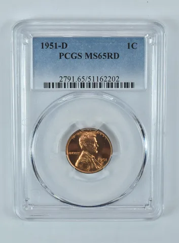 1951-D Lincoln Wheat Cent MS65 RD PCGS Blue Label
