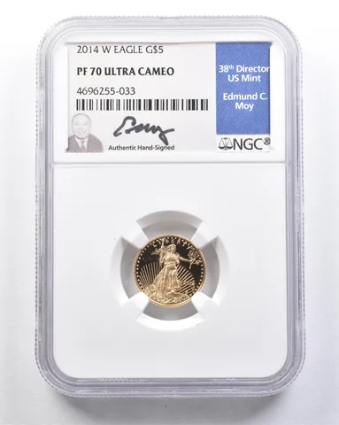 2014-W $5 American Gold Eagle Moy 1/10 Oz Gold PF70 UCAM NGC *2115