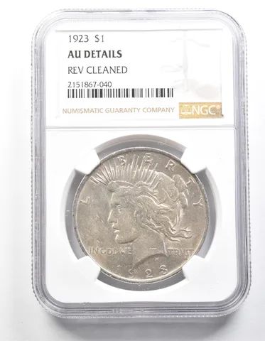 1923 Peace Silver Dollar AU Det NGC (Strike Through Obverse) a1322