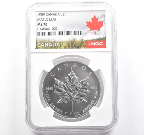1989 Canada 5 Dollars Silver Maple Leaf MS70 NGC Canada Label