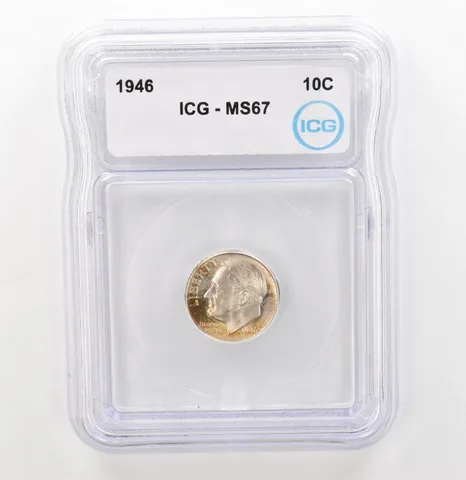 1946 Roosevelt Dime MS67 ICG Beautiful Tone Reverse *3913