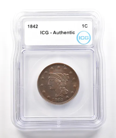 1842 Braided Hair Large Cent Authentic ICG PROOF *4263