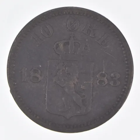 Better Date - 1883 Norway 10 Ore World Coin- Silver *282