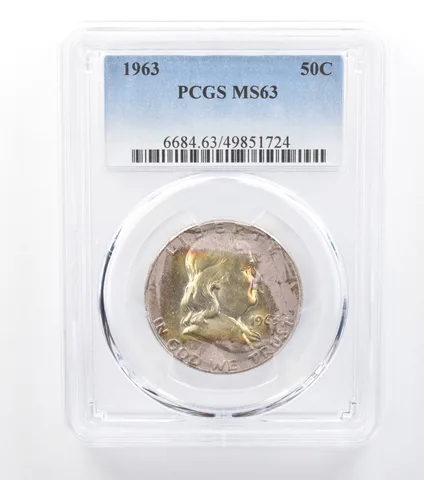 1963 Franklin Half Dollar MS63 PCGS Light Purple Tone *7747