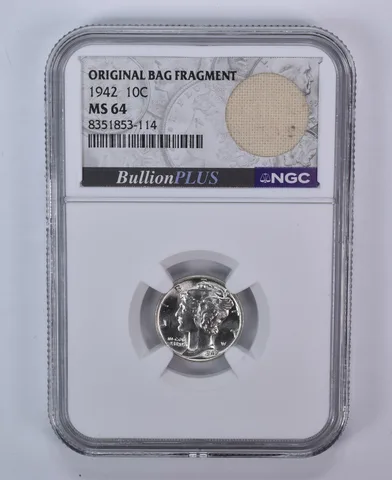1942 Mercury Dime Original Bag Fragment MS64 NGC