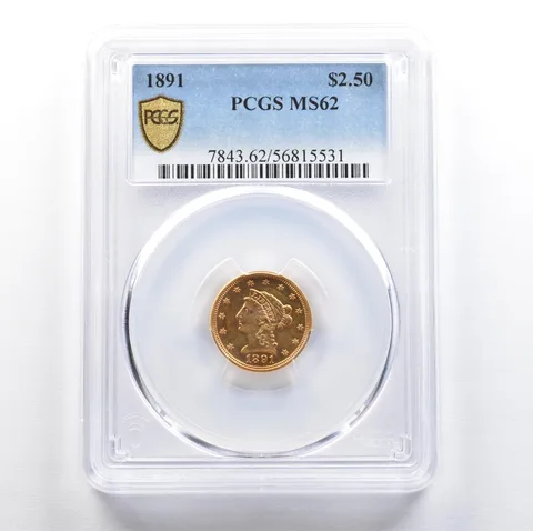 1891 $2.50 Liberty Head Gold Quarter Eagle MS62 PCGS DDR *7629