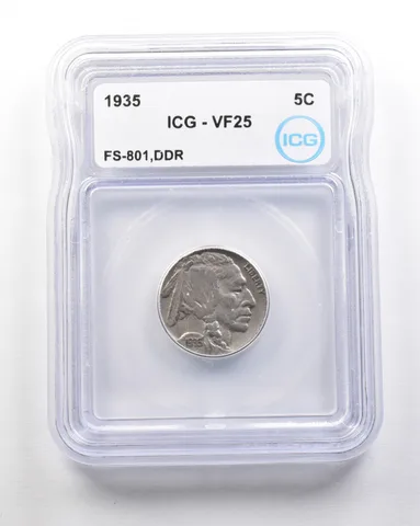 1935 Indian Head Buffalo Nickel Mint Error FS-801 DDR VF25 ICG *1735