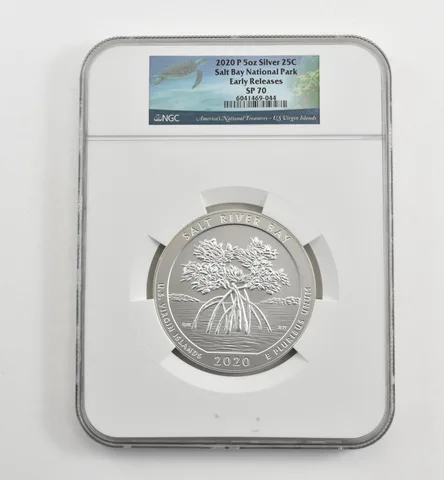 2020-P 5 Oz Silver Quarter America The Beautiful Salt Bay ER SP70 NGC a1684