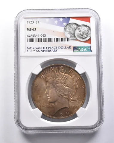 MS63 1923 Peace Silver Dollar 100th Anniversary NGC Amazing Color a3137