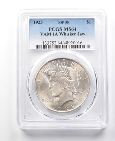 1923 Peace Silver Dollar VAM 1A Whisker Jaw Top 50 MS64 PCGS a9986