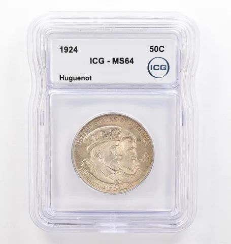 1924 Huguenot Commemorative Half Dollar MS64 ICG Beautiful Tone *0247