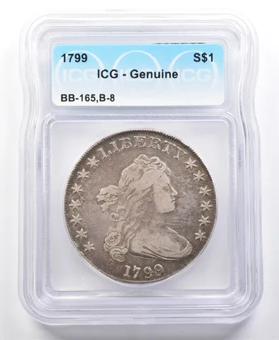1799 Draped Bust Silver Dollar BB-165, B-8 Genuine ICG a2012