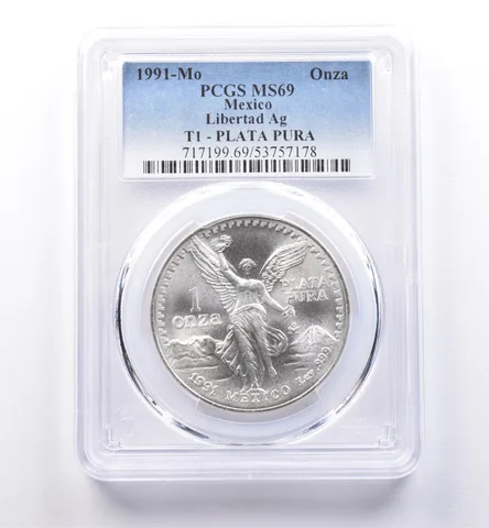 1991 Mo Mexico 1 Onza Silver T1 Plata Pura MS69 PCGS a8628