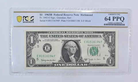 1963 B $1 Richmond VA FRN Fr#1902-E Choice Unc 64 PPQ PCGS Barr