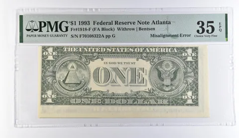 1993 $1 Atlanta GA FRN Misalign Error Fr#1918-F Choice VF 35 EPQ PMG *9480