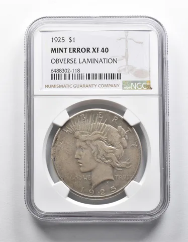 Mint Error XF40 1925 Peace Silver Dollar OBV Lamination NGC a1893