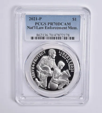 2021-P Nat'l Law Enforcement Mem Commemorative Dollar PR70 PCGS Blue Lbl
