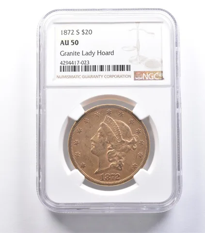 1872-S $20 Liberty Head Gold Double Eagle Granite Lady Hoard AU50 NGC *8807