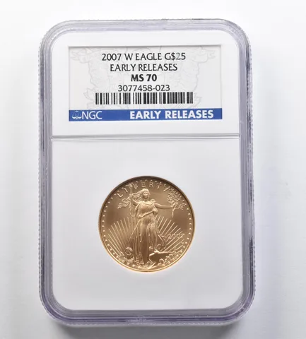 2007-W $25 Burnished Gold Eagle Early Releases 1/2 Oz Gold MS70 NGC *7698