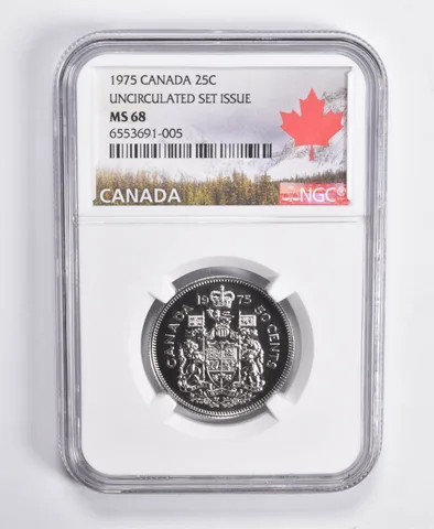 1975 Canada 25C Quarter Uncirculated Set Issue MS68 NGC Canada Lbl