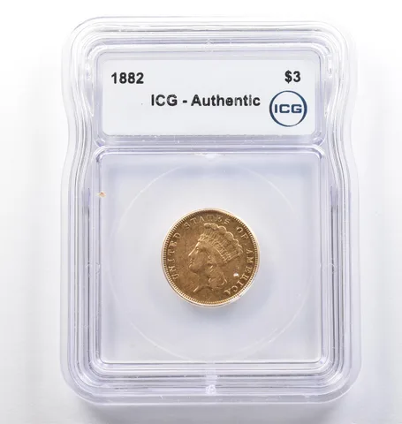 1882 $3 Indian Princess Head Gold Three Dollars Authentic ICG *0079
