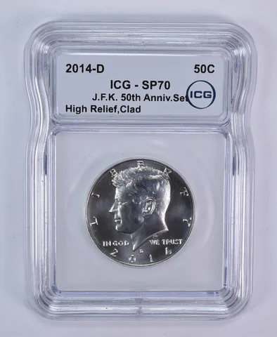 2014-D Kennedy Half Dollar 50th Anniversary Set High Relief SP70 ICG