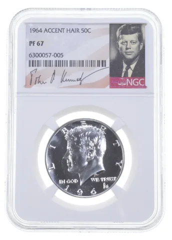 1964 Kennedy Half Dollar PF67 NGC Accent Hair Spot Free