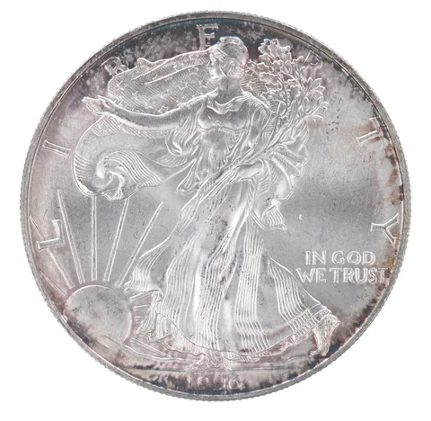 Beautiful Toned - 1996 American Silver Eagle 1 Troy Oz .999 Fine Silver *135